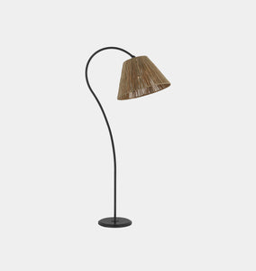 Dume Large Arched Floor Lamp Aged Iron Natural Abaca