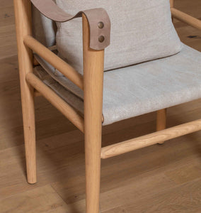 Montauk Hemp Linen Dining Chair Leather Arm