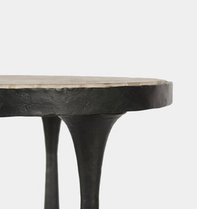 Billings Hammered Gunmetal End Table Fossil Marble