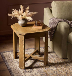 Cantu End Table Washed Taupe Mango Wood with Bone Inlay