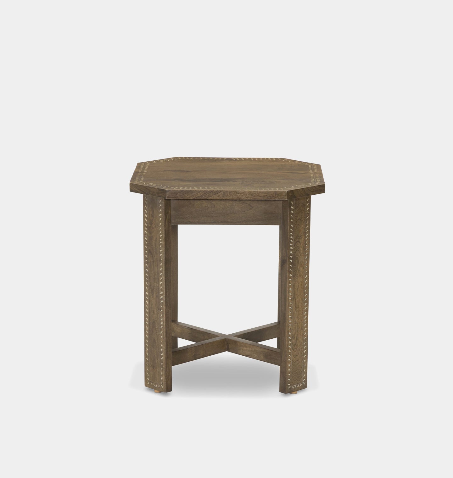 Cantu End Table Washed Taupe Mango Wood with Bone Inlay