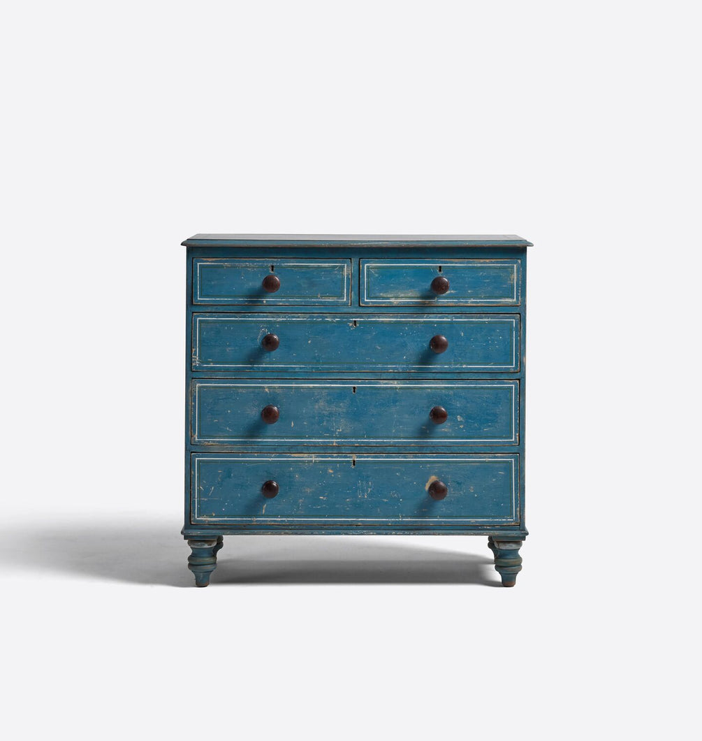 Vintage 19th Century Blue Painted Pine Dresser