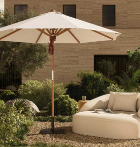 driscol tan patio umbrella Four Hands Baska Outdoor Round Umbrella