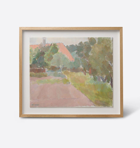 Pink Roof Vintage Framed Original Oil Landscape Painting by Sven Weistad 1950