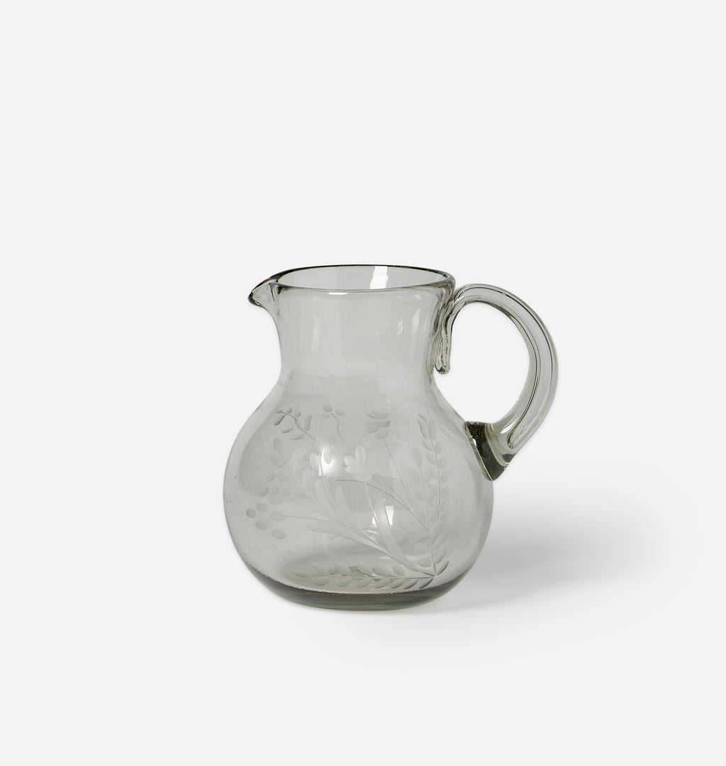 Etched Floral Glass Pitcher