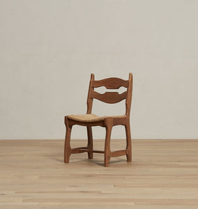 Vintage Sculptured Oak And Rush Dining Chair IX
