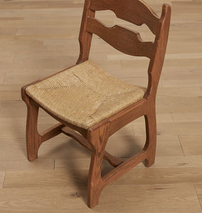 Vintage Sculptured Oak And Rush Dining Chair X