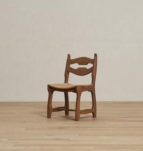 Vintage Sculptured Oak And Rush Dining Chair XI