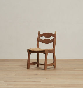 Vintage Sculptured Oak And Rush Dining Chair XII