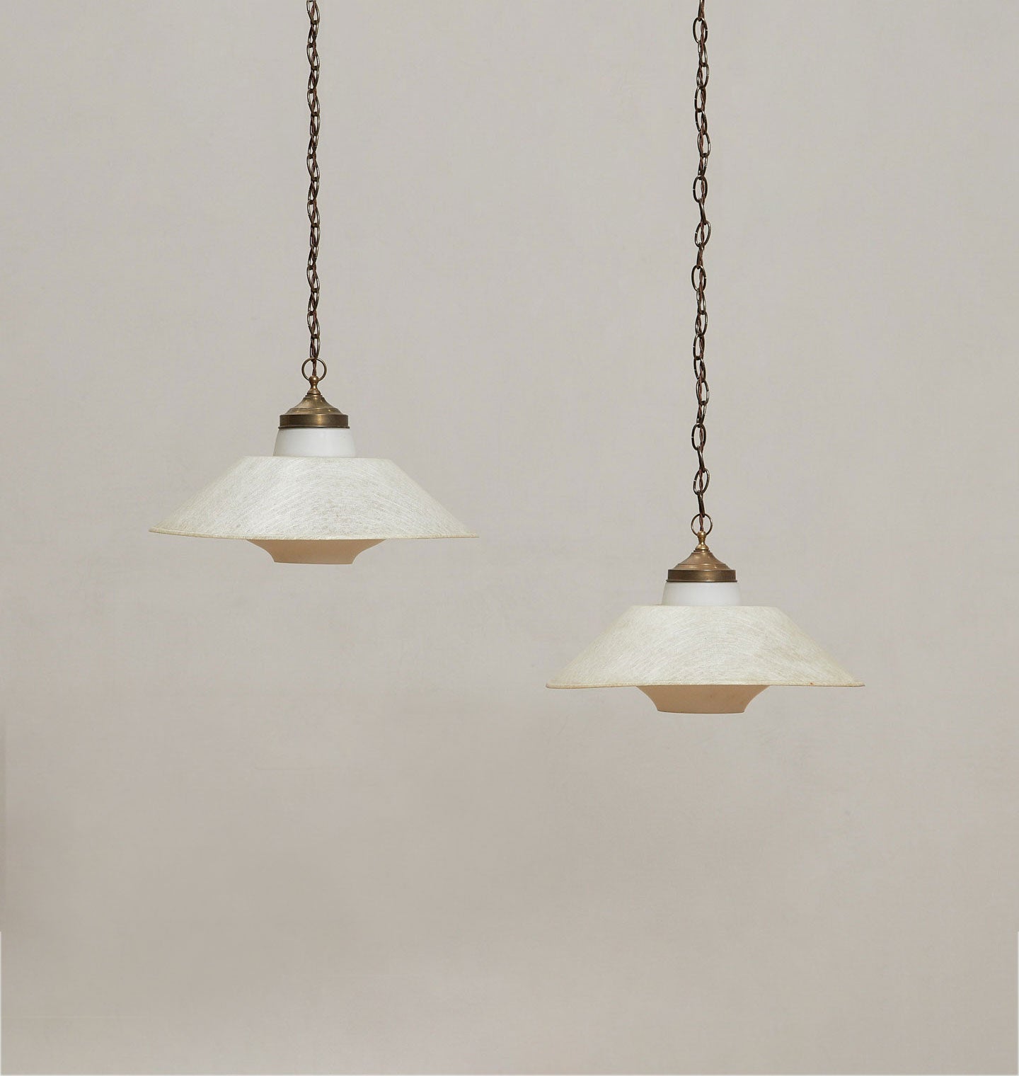 Vintage Mid-Century Opaline Glass Pendant Lights S/2