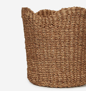 Handwoven Scallop Tabletop Basket Tan