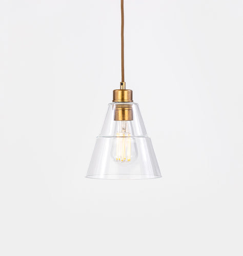 Lyx Clear Glass Cone Pendant Light Antique Brass
