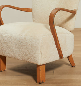Vintage Halabala Club Chair S/2 Camel Shearling
