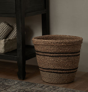 Hand-Woven Striped Seagrass Basket
