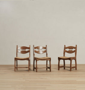Vintage Sculptured Oak And Rush Dining Chair IX