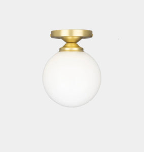 Yaounde Opal Globe Flush Ceiling Light Satin Brass