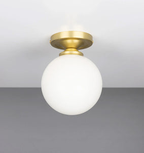 Yaounde Opal Globe Flush Ceiling Light Satin Brass