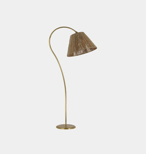 Dume Large Arched Floor Lamp Antique Brass Natural Abaca