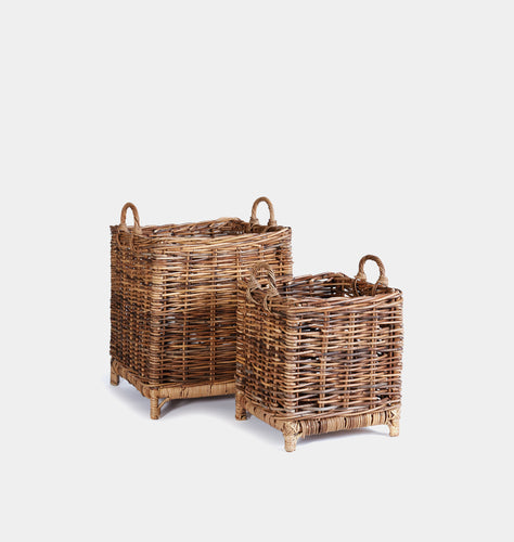 Footed Rattan Basket S/2